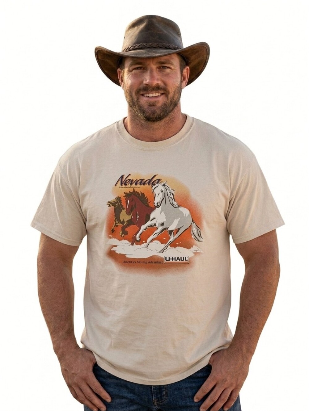U-Haul Nevada USA Wild Horses Free Spirits Graphic Tee VTG 80s Collectible